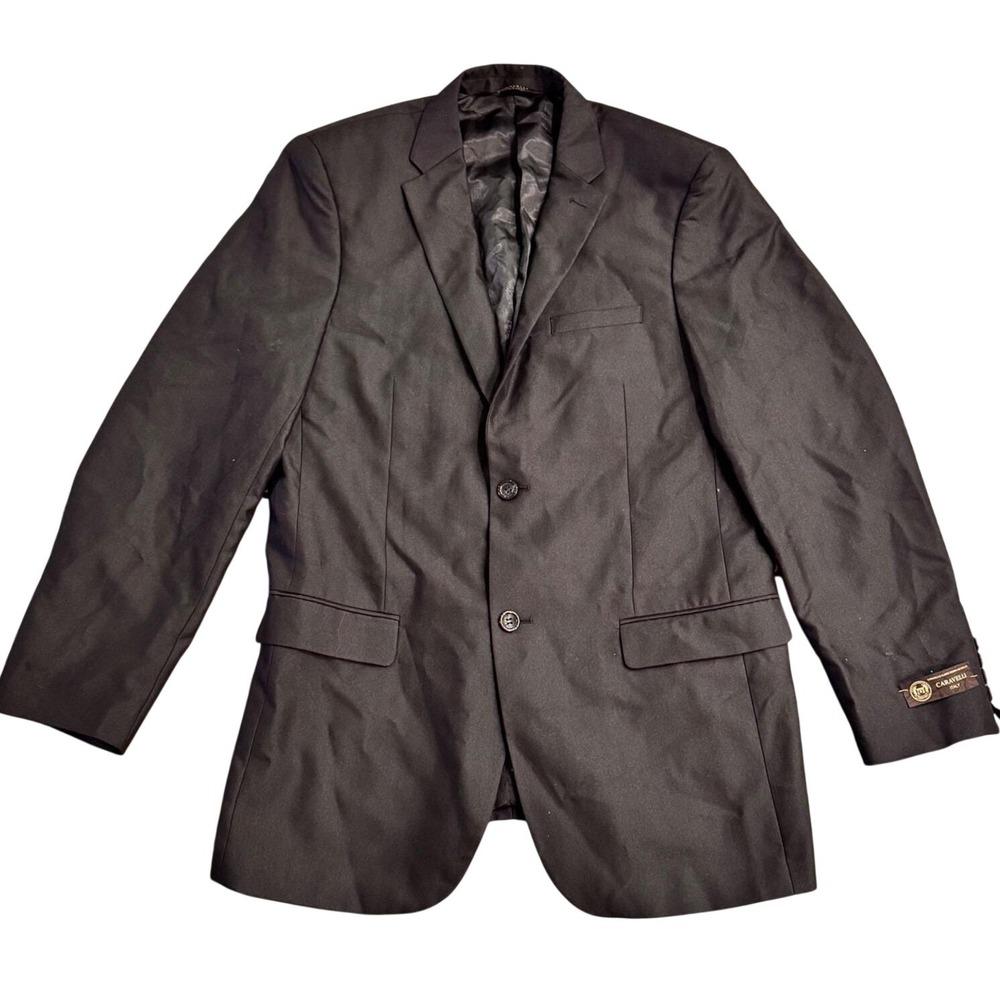 Caravelli Italy Mens 2pc Suit Black Oxford 2B Jacket Kelly 0P Pants 40L 34W